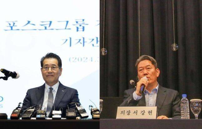 장인화 포스코그룹 회장(왼쪽)과 서강현 현대제철 사장.ⓒ각 사