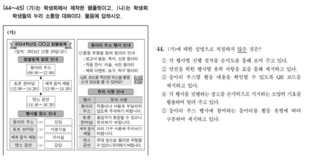 2025학년도 대학수학능력시험(수능) 국어 영역 언어와매체 44번 문항. 이번 수능 이후 이의신청에서 가장 많은 비율을 차지했다. 한국교육과정평가원 제공