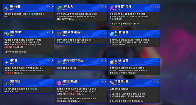 - 게임 시작 전 가이드에서 파워 아이템들을 확인할 수 있다