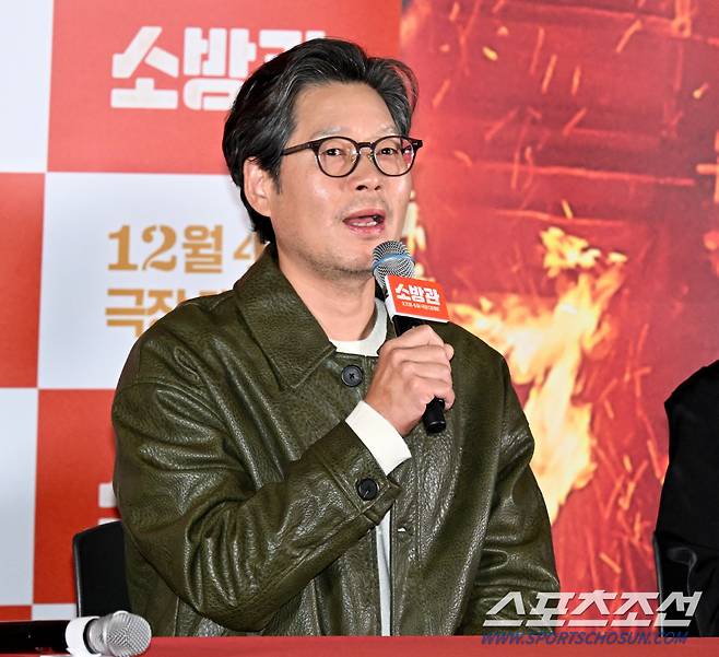 25일 용산 CGV에서 열린 영화 '소방관'의 언론시사회, 유재명이 질문에 답하고 있다. 용산=허상욱 기자 wook@sportschosun.com/2024.11.25/