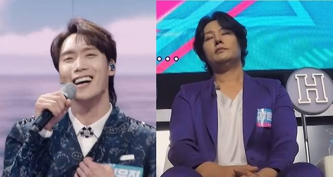 최우진의 ‘그물’ 무대를 들으며 아쉬운 표정을 짓는 강문경. 사진 ㅣMBN 방송화면