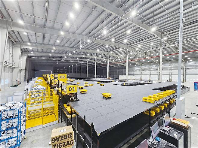 자사몰과 직접 계약을 맺고 당일 배송 대행을 해주는 스타트업도 여럿이다. 사진은 당일 배송 ‘딜리래빗’을 운영하는 딜리버스가 최근 경기 이천에 준비 중인 신규 물류센터 내 로봇 자동 분류 설비. (딜리버스 제공)