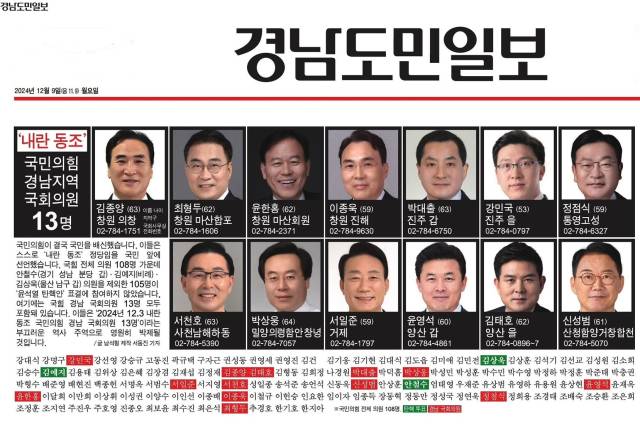 ▲ 12월 9일 자 <경남도민일보> 1면.