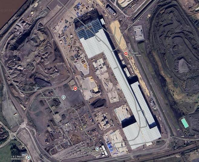 세아윈드가 영국 티스사이드 지역에 건설하고 있는 해상풍력 모노파일 제조 공장. / 구글 지도 캡처