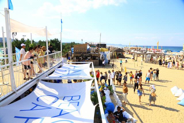 양양 서피비치에는 서핑을 즐기려는 젊은이들의 발길이 끊이지 않는다.