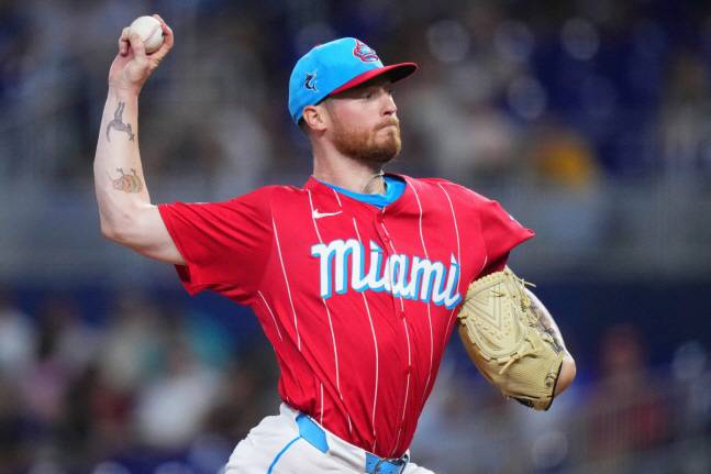 마이애미 말린스 시절 아담 올러. 2025년 시즌은 KIA 타이거즈와 계약했다. AFP연합뉴스