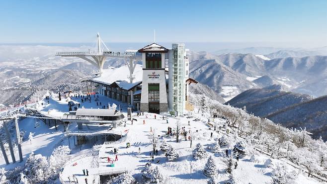 용평 스키장 내 발왕산 정상은 겨울 시즌 스키어들과 관광객들로 늘 붐빈다. 모나용평 제공