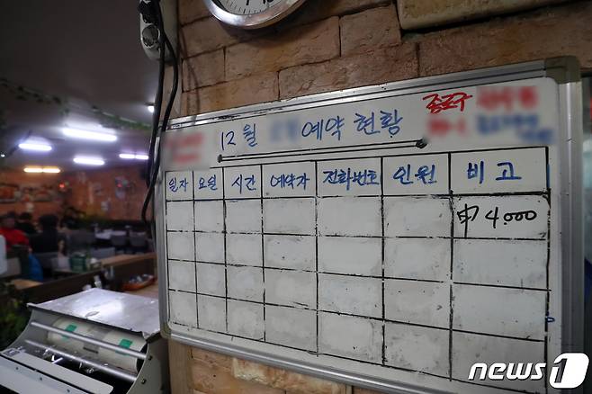 서울 종로구 먹자골목의 한 식당 예약 현황판이 텅 비어 있다. /뉴스1 ⓒ News1 황기선 기자