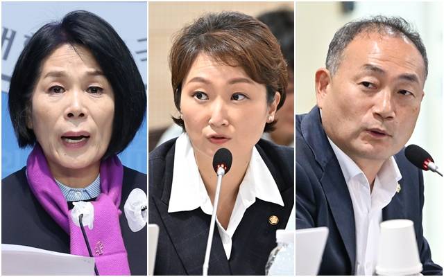 왼쪽 사진부터 더불어민주당 최민희 의원, 이언주 최고위원, 김원이 의원. 뉴시스