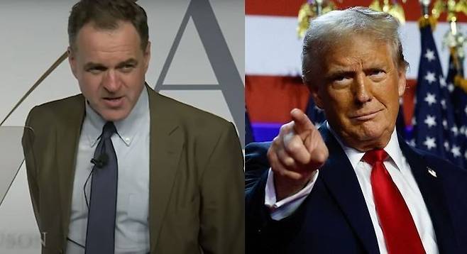 역사학자 니얼 퍼거슨(좌)와 도널드 트럼프 미국 대통령 당선인. 유튜브 캡처, AFP 연합뉴스