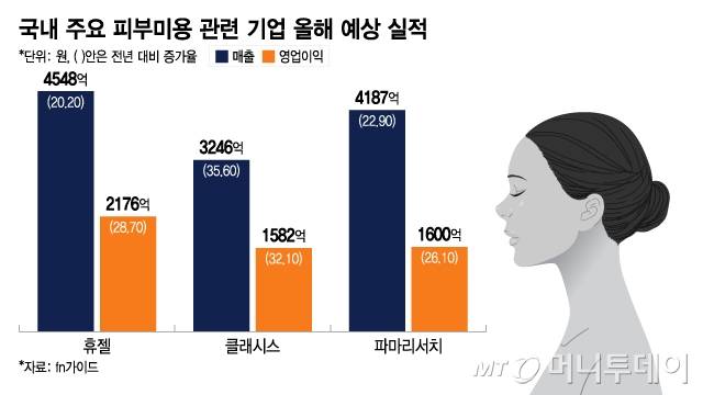 국내 주요 피부미용 관련 기업 올해 예상 실적/그래픽=이지혜