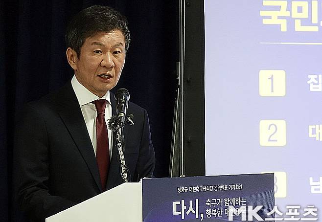 4선에 도전하는 정몽규 대한축구협회장. 사진=이근승 기자