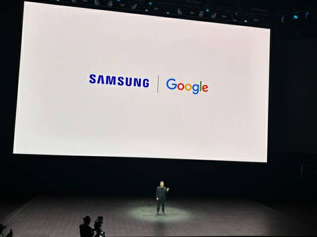 노태문 삼성전자 MX사업부장 사장이 22일(현지시간) 미국 새너제이에 위치한 SAP센터에서 개최된 '갤럭시 언팩 2025' 행사에서 구글과 협력을 강조하고 있다.(사진=지디넷코리아)