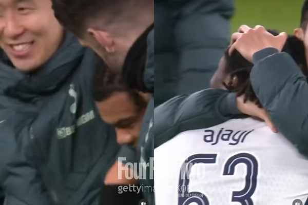 사진=TNT 스포츠. 손흥민이 승리에 일조한 유스 출신 유망주들에게 무한 애정 공세를 퍼부었다. 토트넘 홋스퍼는 31일 오전 5시(이하 한국시간) 영국 런던에 위치한 토트넘 홋스퍼 스타디움에서 열린 2024-25시즌 유럽축구연맹(UEFA) 유로파리그(UEL) 리그 페이즈 8차전에서 엘프스보리에 3-0으로 승리했다. 이로써 토트넘은 5승 2무 1패(승점 17)로 4위를 기록, 16강 다이렉트 진출에 성공했다.