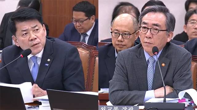 ▲ 13일 국회에서 열린 외교통일위원회 전체회의에 김영재(오른쪽에서 두 번째) 당시 유네스코협력 TF 팀장이 출석했다. ⓒ국회의사중계시스템 갈무리.