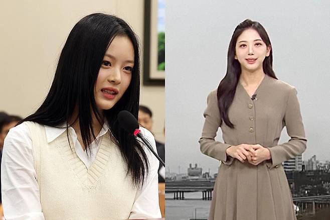 걸그룹 뉴진스 하니(왼쪽)‧MBC 기상캐스터 고(故) 오요안나씨. 연합뉴스‧오씨 인스타그램 캡처