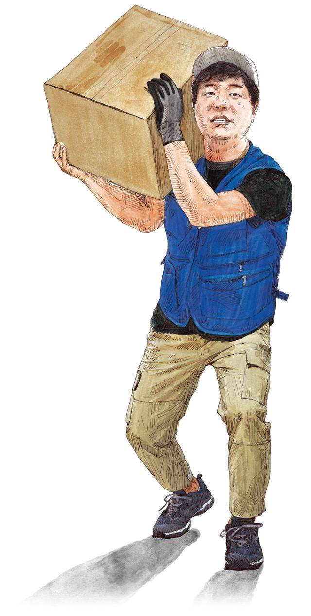 고인이 택배 배송을 하는 모습. 유족이 제공한 고인 사진을 토대로 일러스트를 그렸다. 일러스트=신동준 기자