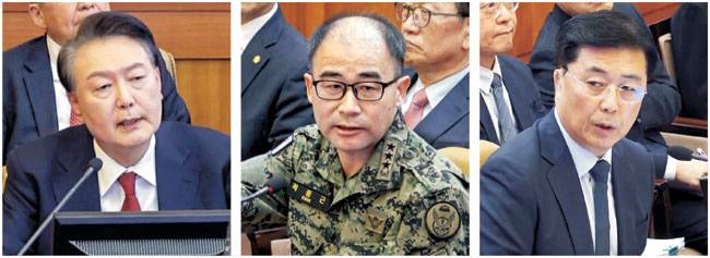 직접 공방 윤석열(왼쪽 첫 번째 사진) 대통령과 곽종근(두 번째) 전 특수전사령관이 6일 서울 종로구 헌법재판소에 열린 윤 대통령 탄핵심판 6차 변론, 홍장원(세 번째) 전 국가정보원 1차장이 4일 5차 변론에서 12·3 비상계엄 당시 상황에 대해 각각 발언하고 있다. 연합뉴스