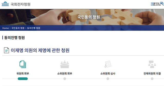 ▲ 이재명 의원의 제명에 관한 청원. 국회전자청원 캡처