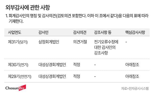 테라사이언스가 지난해 3월 제출한 2023 사업보고서에 감사의견 '의견 거절'이 표기돼 있다./그래픽=정서희