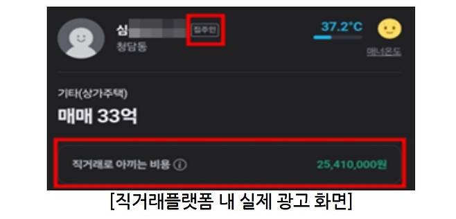 직거래플랫폼 내 ‘집주인’으로 표시한 상가주택 매매광고. 유선조사를 통해 ‘집주인’ 아닌 ‘부동산 컨설팅업체’임을 확인했다. 개업공인중개사가 아닌 자는 중개대상물에 대한 표시·광고를 할 수 없으므로 광고주체 위반으로 지자체 통보 대상이다. (국토교통부 제공)