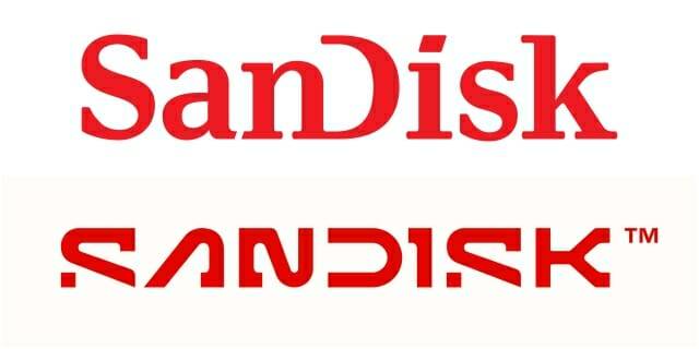 샌디스크 옛 로고(위) / 18일 공개된 새 로고(아래). (사진=샌디스크)