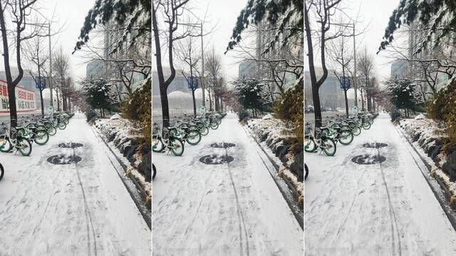 길거리 사진의 현수막을 각각 갤럭시 S24와 갤럭시 S25 울트라의 인공지능 편집 기능으로 지워봤다. 왼쪽은 원본, 가운데가 갤럭시 S24, 오른쪽이 갤럭시 S25 울트라. 이재연 기자