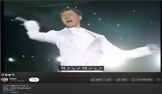 ▲ 고음을 내는 창법이 특징인 러시아 가수 비타스의 공연 모습. ⓒ 유튜브 fibber