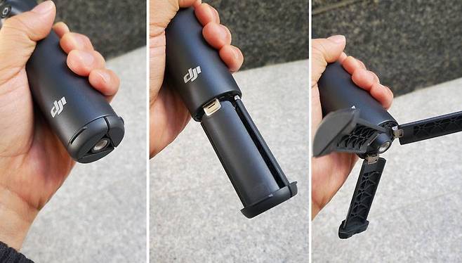 손잡이 하단 부분에 내장된 삼각대 기능 / 출처=IT동아