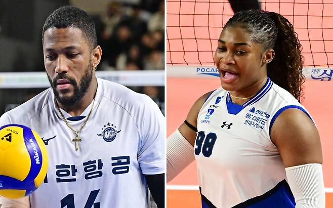 대한항공의 요스바니(왼쪽)와 현대건설의 모마. 한국배구연맹 제공