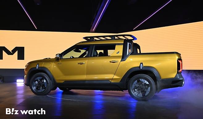 5일 경기도 평택시 KGM 본사에서 픽업 '무쏘 EV' 신차발표회가 열리고 있다./사진=이명근 기자 qwe123@