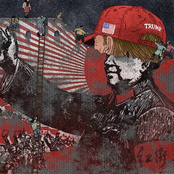 도널드 트럼프 대통령의 최근 행보를 중국 마오쩌둥 전 주석의 문화대혁명에 빗댄 그래픽. 뉴욕타임스 캡처