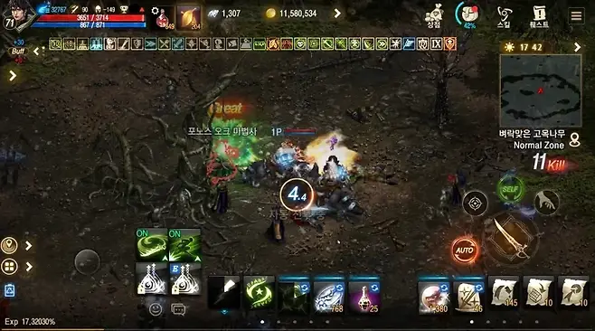 ▲ 벼락맞은 고목나무에선 MR이 높아야 피격 모션에 걸리지 않고 수월한 사냥이 가능합니다