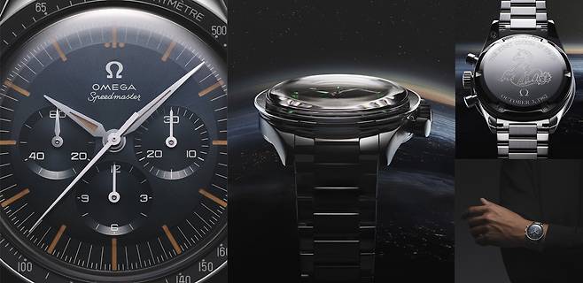 빈티지 무드를 주는 다이얼 디자인이 매력적이다. 백케이스에는 오메가의 상징인 헤마 메달리언 장식을 새겼다. 사진 오메가