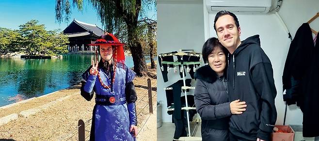 친구들과 함께 경복궁을 방문했을 때 전통 의상을 입고 찍은 사진.(왼쪽) 사랑하는 홈스테이 엄마와 함께한 모습.