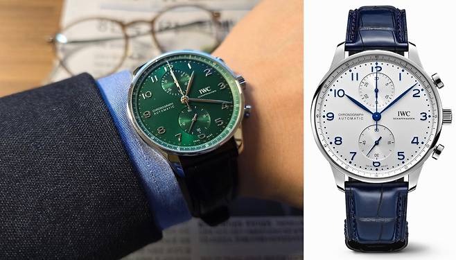 IWC의 포르투기저 크로노그래프 3716 모델. 오른쪽 색상이 가장 대중적으로 알려졌다.