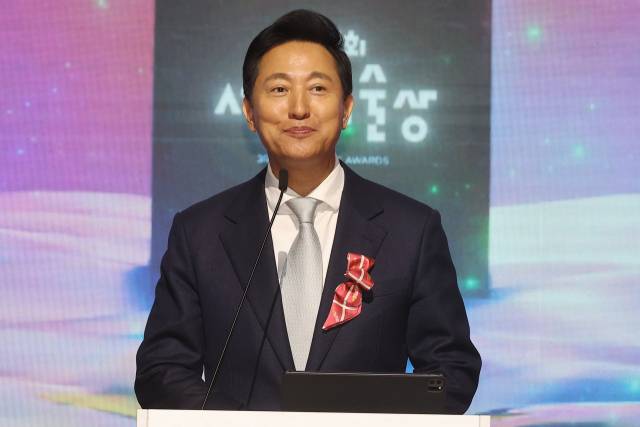 ▲오세훈 서울시장이 19일 서울 중구 국립극장에서 열린 제3회 서울예술상 시상식에서 축사하고 있다. ⓒ연합뉴스