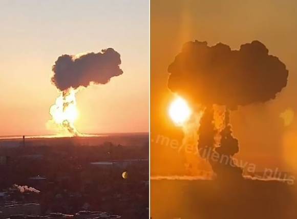 현지시간으로 20일 우크라이나 드론이 러시아 사라토프주(州)에 있는 엥겔스-2 공군기지를 공습하면서 거대한 폭발이 발생했다. 동영상 캡처