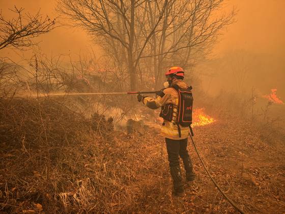 22일 경북 의성군 안평면에서 산불이 발생해 소방당국이 진화 중이다. 사진 경북소방본부