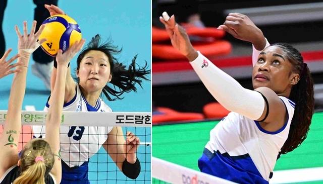 현대건설의 챔피언결정전 진출 열쇠를 쥔 정지윤(왼쪽)과 모마. KOVO 제공