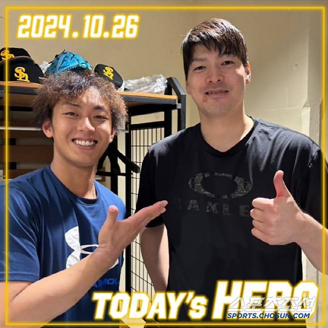 소프트뱅크 주전 유격수 이마미야(왼쪽)와 우완 에이스 아리하라. 사진캡처=소프트뱅크 호크스 SNS