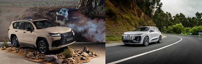 렉서스 ‘LX 700h’와 아우디 ‘Q6 e-트론’ (왼쪽부터) / 출처=각사