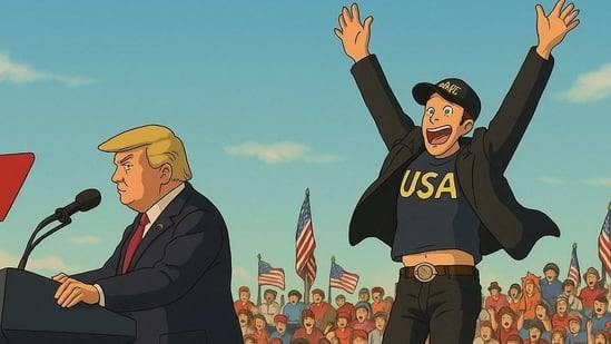 오픈AI의 '챗GPT-4o 이미지 생성'(ChatGPT-4o Image Generation) 모델로 '스튜디오 지브리'의 스타일을 모방해 제작한 도널드 트럼프 미국 대통령, 일론 머스크 테슬라 CEO. /레딧 캡처