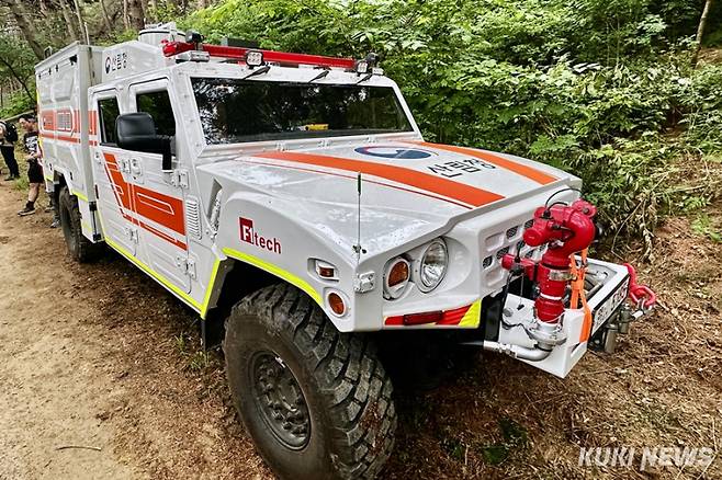 산림청 개발 '다목적 산불진화차'. 사진=이재형 기자