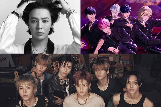 왼쪽부터 시계 방향으로 지드래곤, 플레이브, 라이즈. 각 소속사 제공