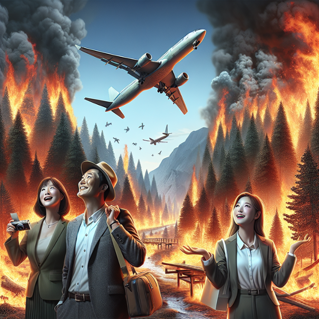 충남 서산시 고위 공직자가 산불 와중에 외유성 해외출장을 떠난 것으로 알려져 논란이 일고 있다. 한국일보 HAI로 생성한 가상 이미지