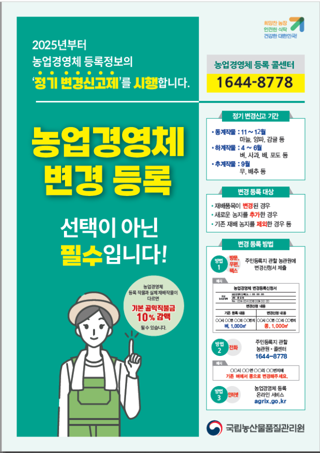▲농업경영체, 등록정보 변경되면 '꼭' 변경 신고하세요! ⓒ곡성군