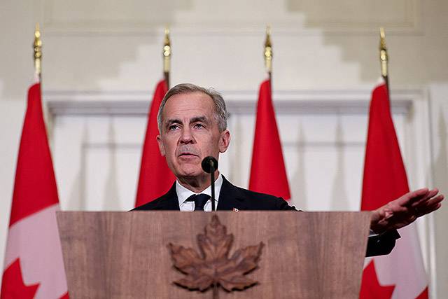 ▲ 3월 17일(현지시간) 마크 카니 캐나다 총리가 키어스타머 영국 총리와 회담을 가진 이후 기자회견을 하고 있다. ⓒ로이터=연합뉴스