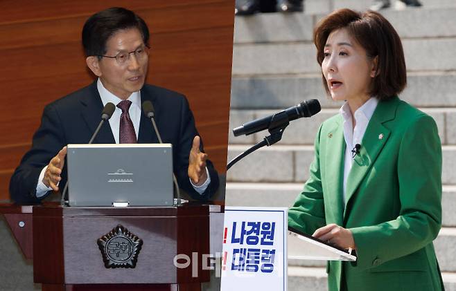 왼쪽부터 김문수 전 고용노동부 장관, 나경원 국민의힘 의원. (사진 = 이데일리)