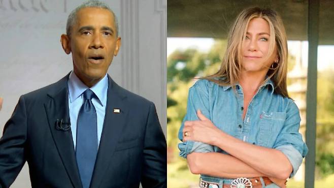 버락 오바마 전 미국 대통령(왼쪽)과 할리우드 배우 제니퍼 애니스톤 / NYT